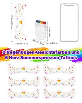 Súprava na líčenie Pride: 2 dúhové make-up tyčinky a 8 trblietavých pehových tetovaní pre Pride Parade,