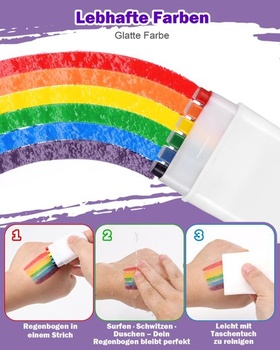 Súprava na líčenie Pride: 2 dúhové make-up tyčinky a 8 trblietavých pehových tetovaní pre Pride Parade,