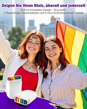 Súprava na líčenie Pride: 2 dúhové make-up tyčinky a 8 trblietavých pehových tetovaní pre Pride Parade,