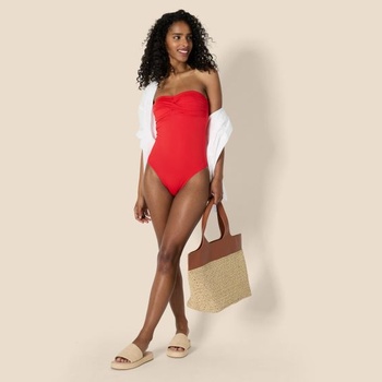 Dámske jednodielne plavky bandeau Amazon Essentials, veľkosť 40, žiarivo makovo červené
