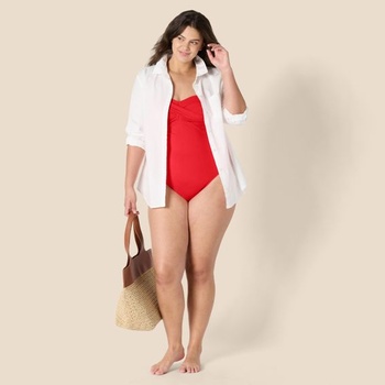 Dámske jednodielne plavky bandeau Amazon Essentials, veľkosť 40, žiarivo makovo červené
