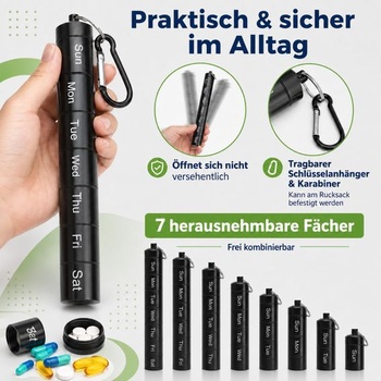 7-dňová krabička na lieky, hliníková, vodotesná, odnímateľné priehradky