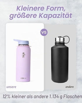 Coolflask Izolovaná nerezová láhev na vodu 1183 ml, popruh, 2 víčka Levandulová 1183 ml
