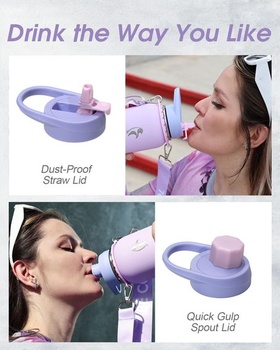 Coolflask Izolovaná nerezová láhev na vodu 1183 ml, popruh, 2 víčka Levandulová 1183 ml