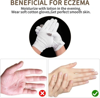 WLLHYF 2 páry bílých bavlněných hydratačních rukavic, lázeňských dotykových rukavic, nočních