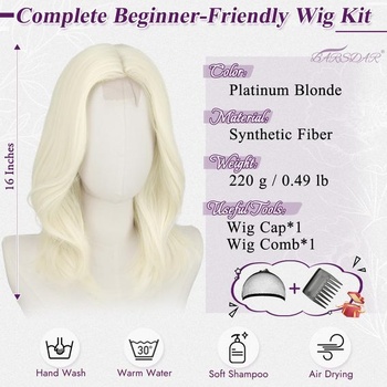 Parochňa BARSDAR 40cm syntetická rovná platinovo blond s ofinou