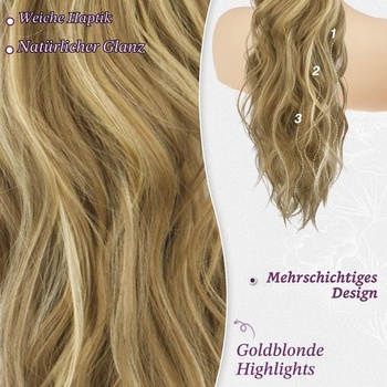 BARSDAR 63cm syntetická sponka na vlasy zlatisto blond vlnitý cop predĺženie zlatisto blond melír