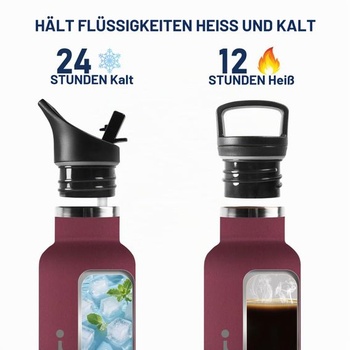 Fľaša na vodu Grsta z nerezovej ocele, 1 l, bez BPA, so slamkou, nepriepustná, dvojstenná termoska, na