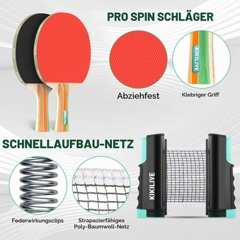 Súprava na stolný tenis s rozkladacou sieťou, 2 pálkami, 6 loptičkami a prepravnou taškou – prenosná sada pre