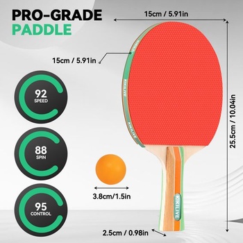 Súprava na stolný tenis s rozkladacou sieťou, 2 pálkami, 6 loptičkami a prepravnou taškou – prenosná sada pre
