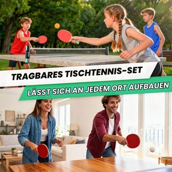 Súprava na stolný tenis s rozkladacou sieťou, 2 pálkami, 6 loptičkami a prepravnou taškou – prenosná sada pre