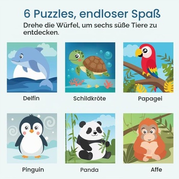Woodenfun 6v1 drevené puzzle kocky, Montessori 3D kocky so zvieratami, vzdelávacia hračka pre deti od