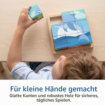 Woodenfun 6v1 dřevěné puzzle kostky, Montessori 3D kostky se zvířaty, vzdělávací hračka pro děti od