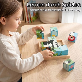 Woodenfun 6v1 drevené puzzle kocky, Montessori 3D kocky so zvieratami, vzdelávacia hračka pre deti od
