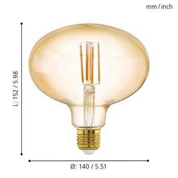 EGLO LED E27 stmievateľná, jantárová žiarovka Vintage, STREDNÁ VEĽKOSŤ Ø 14 cm, jantárová, R140