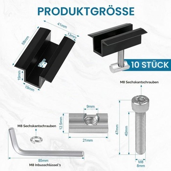 EXLECO 10 x Stredové svorky pre balkónové elektrárne 30-42 mm Svorky pre solárne moduly 10