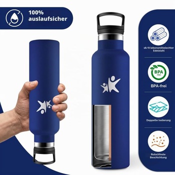 750ml dvojstenná izolovaná fľaša na vodu, nerezová oceľ, bez BPA, nepriepustná, vhodná na sýtené