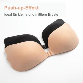 Dámska podprsenka QM Adhesive 2 ks, push-up, bez ramienok, s voľným chrbtovým výstrihom, telová/čierna