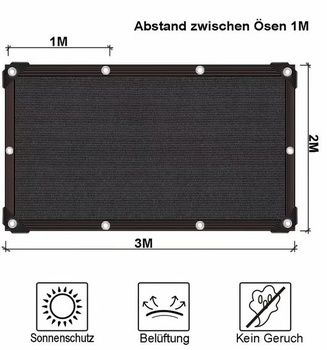 Tieniaca sieť QOFLY s očkami 2x2m, odolná záhradná tieniaca sieť, stupeň tieňovania 90-95%, priepustná pre