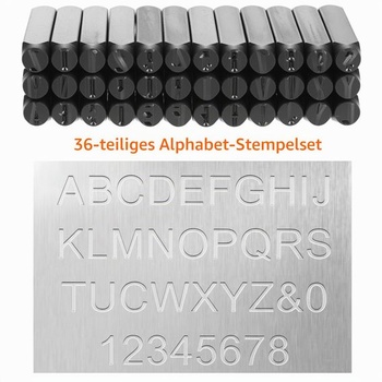 Sada 36 číslic a písmenných pečiatok QWORK®, 8mm oceľové pečiatky A-Z, 0-9, písmenné pečiatky, na kov,