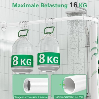 Tyč na sprchový záves v tvare L, (60-135 cm) × (60-135 cm) Nastaviteľná biela sprchová tyč v tvare
