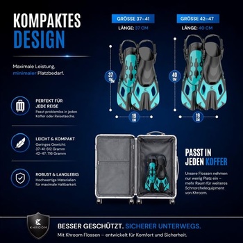 Nastaviteľné plutvy na šnorchlovanie Khroom pre dospelých | Krátke plutvy čierne S/M (37-41)