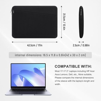 Brašna na notebook 17-17,3 palce, Přenosná brašna na notebook s kapsou na zip na příslušenství,