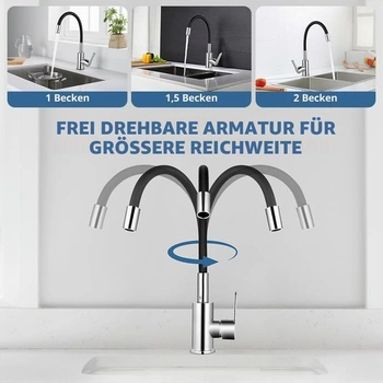 Kuchynská batéria Flintronic s flexibilným výtokom, drezová batéria s úsporným perlátorom, otočná
