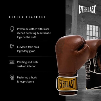 Boxerské rukavice Everlast 1910 Classic Leather, na boxovacie vrece a Focus Mitt, zapínanie na suchý