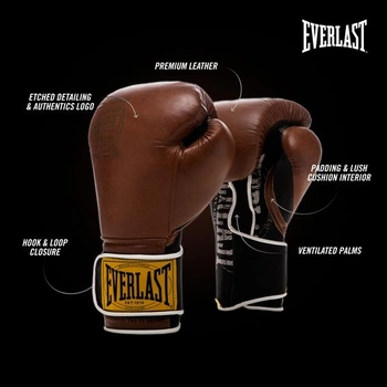 Boxerské rukavice Everlast 1910 Classic Leather, na boxovacie vrece a Focus Mitt, zapínanie na suchý