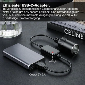 Adaptérový kábel USB A na 12V do zapaľovača cigariet, menič 5V na 12V, 30 cm