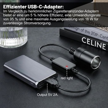 Adaptérový kabel USB A na 12V do zapalovače cigaret, měnič 5V na 12V, 30 cm