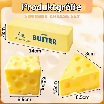 3 mäkké kúsky maslového syra, syrová hračka, antistresová hračka, senzorická antistresová hračka,