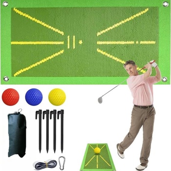 10dielna cvičná sada golfových podložiek s čiernym sťahovacím vakom. Na analýzu švihu v interiéri aj