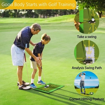 10dielna cvičná sada golfových podložiek s čiernym sťahovacím vakom. Na analýzu švihu v interiéri aj