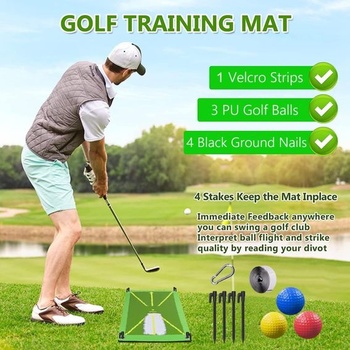 10dílná cvičná sada golfových podložek s černým stahovacím vakem. Pro analýzu švihu v interiéru i