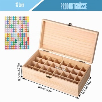Úložný box na esenciálne oleje - drevená krabička s 32 priehradkami na aromaterapeutické a vonné