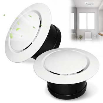 2 nastaviteľné biele diskové ventily, koncová mriežka ventilácie 100 mm, guľatá ventilačná mriežka 100