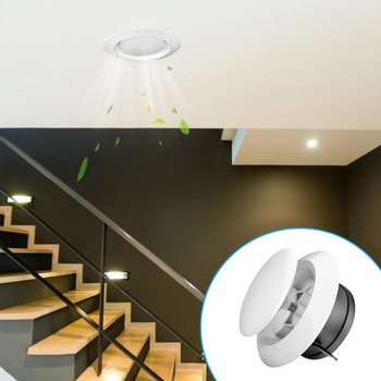 2 nastaviteľné biele diskové ventily, koncová mriežka ventilácie 100 mm, guľatá ventilačná mriežka 100