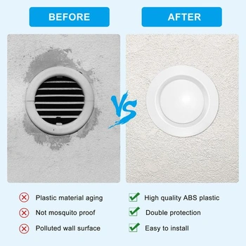 2 nastavitelné bílé diskové ventily, koncová mřížka ventilace 100 mm, kulatá ventilační mřížka 100