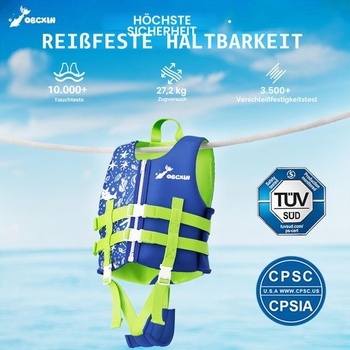 Detská záchranná vesta, nastaviteľná plávacia pomôcka pre dievčatá a chlapcov, testované TÜV, ideálna