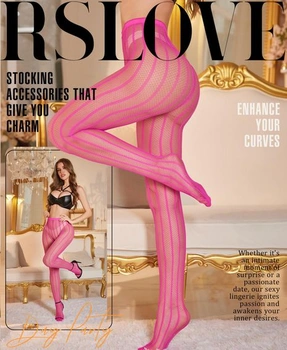 Dámské sexy punčochy RSLOVE - síťované punčochy nad kolena s vertikálními pruhy, jedna velikost,