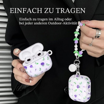 Kompatibilný s AirPods 5 a AirPods 4 Puzdro s pútkom na zápästie Fialový kvet