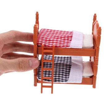 Toddmomy 2dílná sada palandy do domečku pro panenky, mini patrová postel pro panenky s ložním
