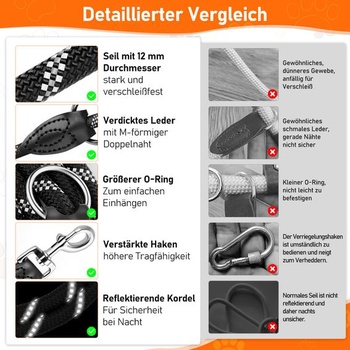 Vodítko pre psov Aystkniet 2m, nastaviteľné vodítko pre stredné a veľké psy, čierne, 2M x 12MM