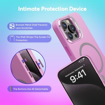 Puzdro Misscase pre iPhone 16 Pro Max so stojanom na kameru, fialové + držiak pre iPhone 16 Pro