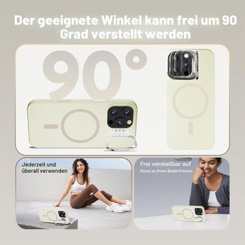 Puzdro Misscase pre iPhone 16 Pro Max so stojanom na fotoaparát, svetlo biela, svetlo biela + držiak