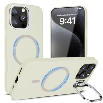 Magnetický kryt Misscase pre iPhone 16 Pro so stojanom na kameru, svetlo biela, svetlo biela + držiak