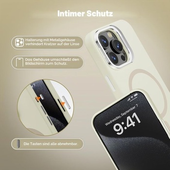 Magnetický kryt Misscase pre iPhone 16 Pro so stojanom na kameru, svetlo biela, svetlo biela + držiak