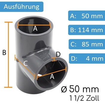PVC T-kus 50 mm - svařovací hrdlo - 16 barů - bm069 50 mm 1